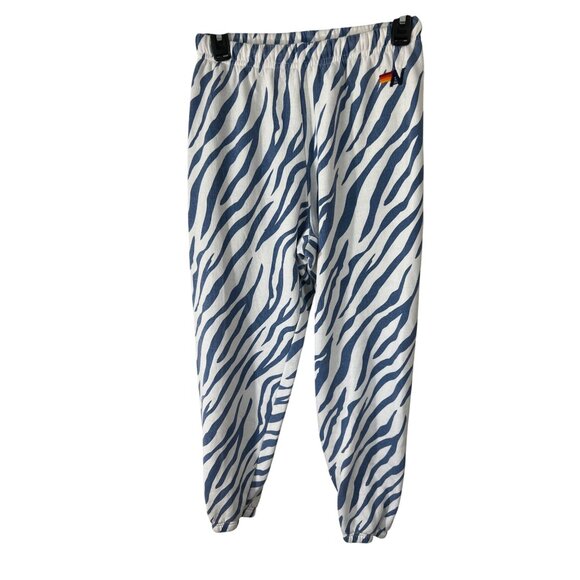 Aviator Nation Zebra Print Jogger Pants S Blue & White Cotton Blend Made In USA - Picture 1 of 11